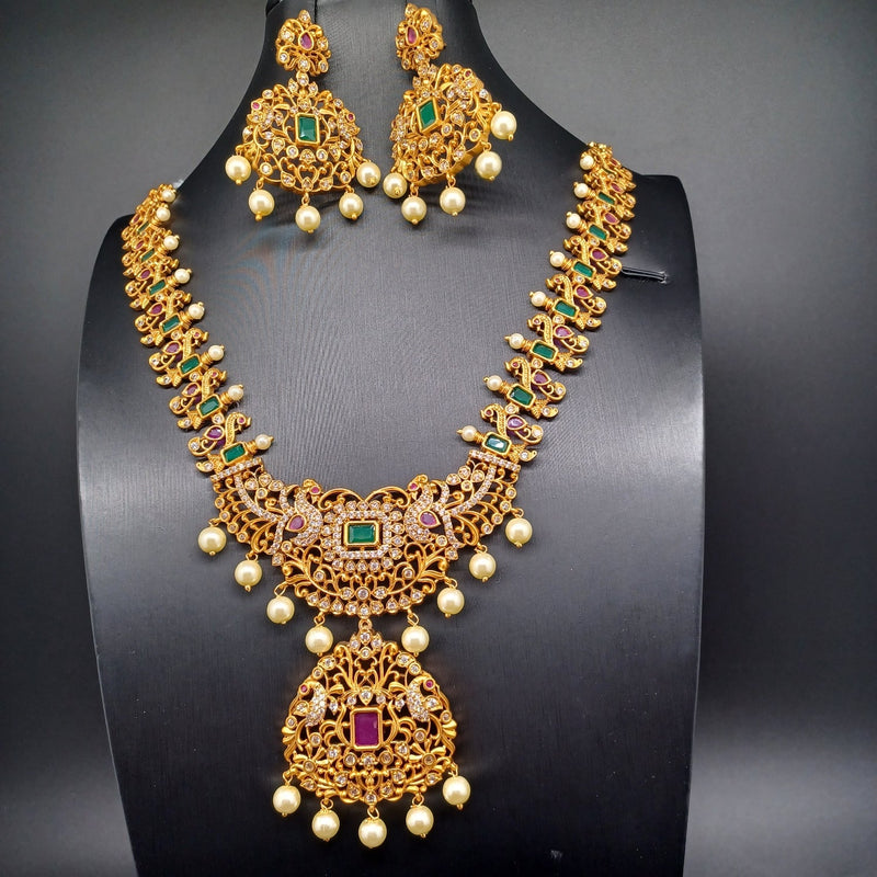 Beautiful AD and Multi Stone Peacocok Haram With Earrings