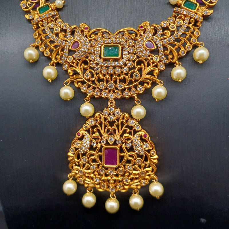 Beautiful AD and Multi Stone Peacocok Haram With Earrings