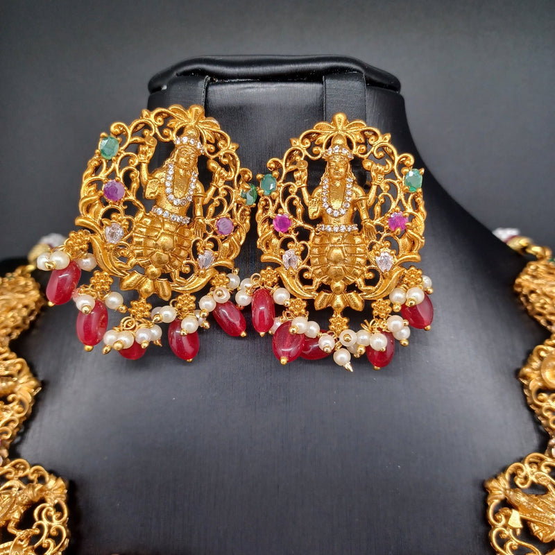 Elegant Dasavataram Set With Red Monalisa Beads With Earrings