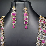 Elegant Diamond Finish AD and Ruby 3 Layered Set With Earrings
