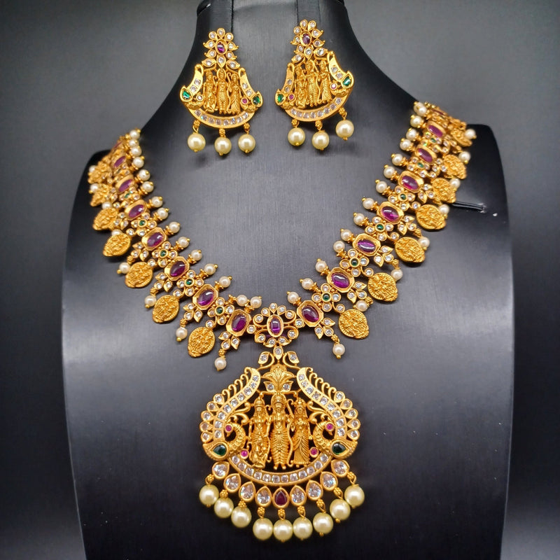 Beautiful AD Multi Stone Ramparivar Necklace With Earrings