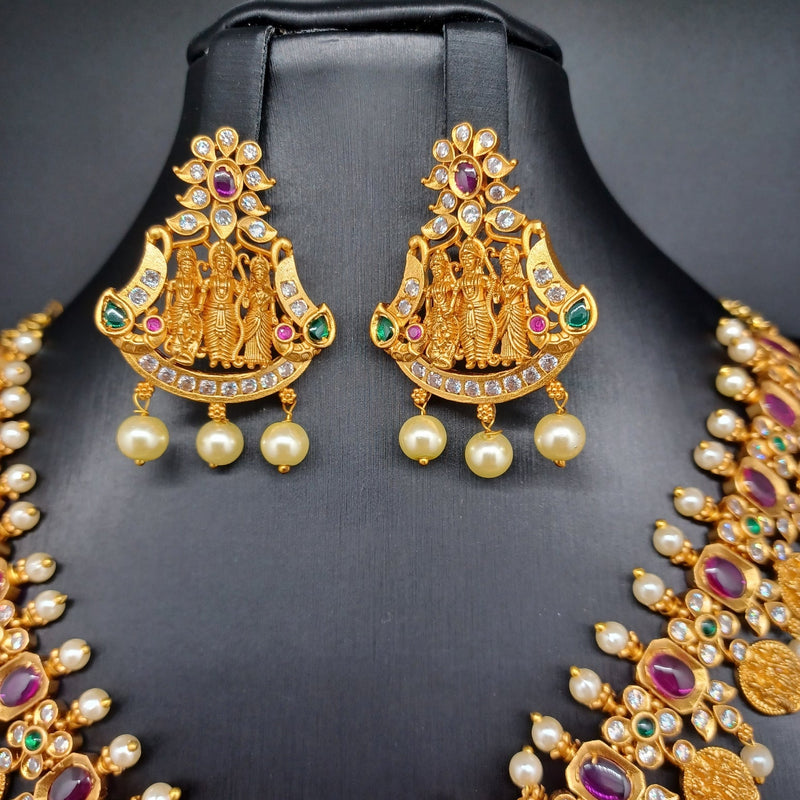 Beautiful AD Multi Stone Ramparivar Necklace With Earrings