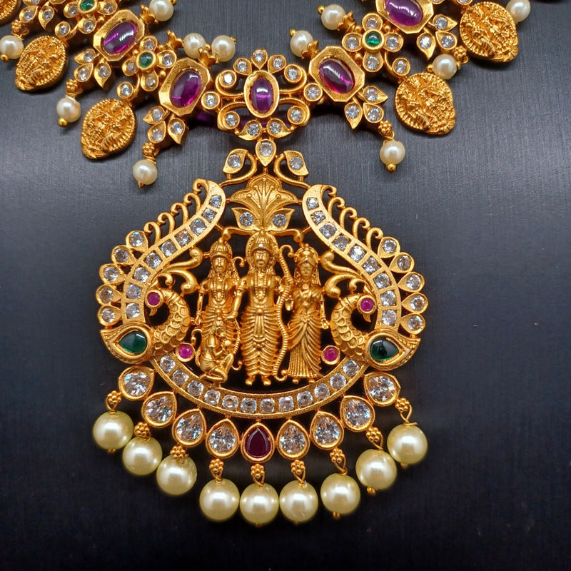 Beautiful AD Multi Stone Ramparivar Necklace With Earrings