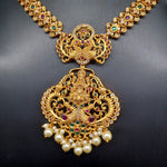 Beautiful CZ And Multi Stone Lakshmi Devi And Peacock Necklace Set With Earrings