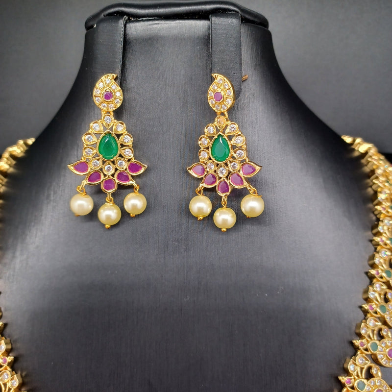 Beautiful AD And Multi Stone Mango Necklace Set With Earrings