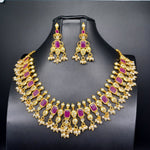 Beautiful AD And Ruby Stone Necklace Set With Earrings