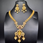 Beautiful imitation Gold Multi Stone Lakshmi Necklace Set With Earrings