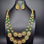 Beautiful AD And Emerald 2 Lane Flower Haram With earrings