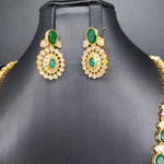 Beautiful AD And Emerald 2 Lane Flower Haram With earrings