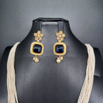 Beautiful Multi Strand Sugar Beads Set With Sapphire Stone Locket And Earrings