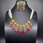 Beautiful Multi Stone Jadav Kundan Sugar Beads Necklace Set With Earrings