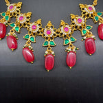 Beautiful Multi Stone Jadav Kundan Sugar Beads Necklace Set With Earrings