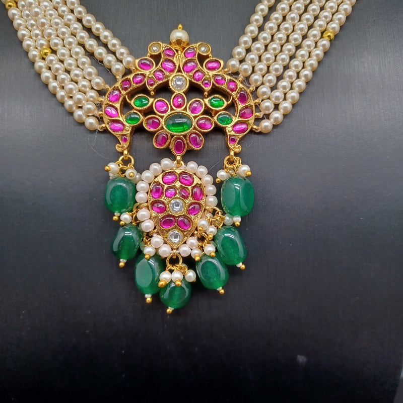 Beautiful Multi Strand Pearls Multi Stone Jadav Kundan Peacock Locket And Jumka