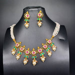 Beautiful Multi Stone Jadav Kundan Sugar Beads Necklace Set With Earrings