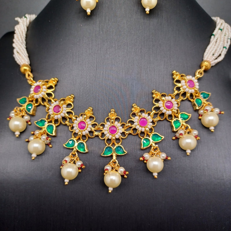 Beautiful Multi Stone Jadav Kundan Sugar Beads Necklace Set With Earrings