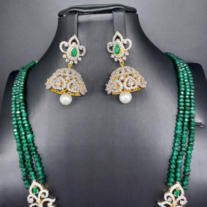 Beautiful Green Onyx Beads AD And Green Stone Haram With Earrings