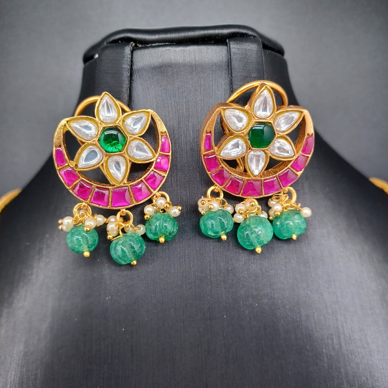Beautiful Multi Stone Jadav Kundan Chandbali Necklace Set With Earrings