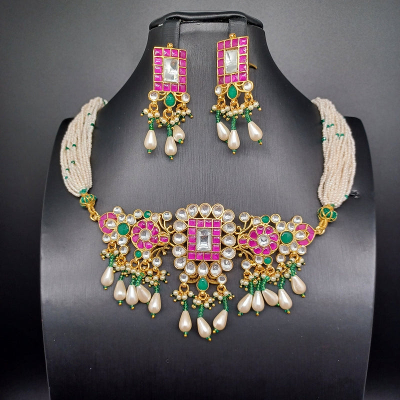 Beautiful Sugar Beads And Multi Stone Jadav Kundan choker With Earrings