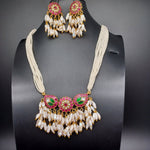 Beautiful Multi Stone Jadav Kundan Rice Pearl Choker With Earrings