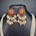 Beautiful Multi Stone Jadav Kundan Rice Pearl Choker With Earrings