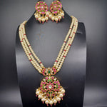 Beautiful Multi Stone Jadav Kundan Pearl Haram With Earrings