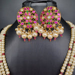 Beautiful Multi Stone Jadav Kundan Pearl Haram With Earrings