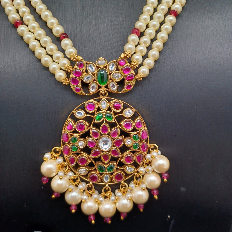 Beautiful Multi Stone Jadav Kundan Pearl Haram With Earrings