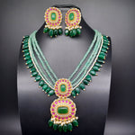 Beautiful Green Beads Multi Stone Jadav Kundan Haram And Earings