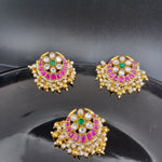 Beautiful Multi Stone Jadav Kundan Chandbali Locket And Earrings