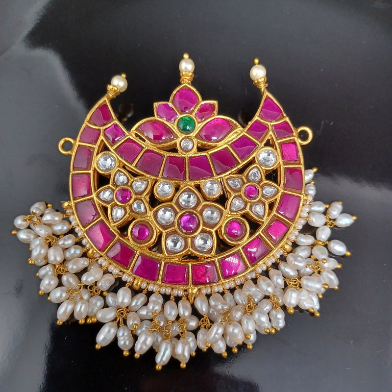 Beautiful Multi Stone Jadav kundan Removable Locket With Rice Pearls