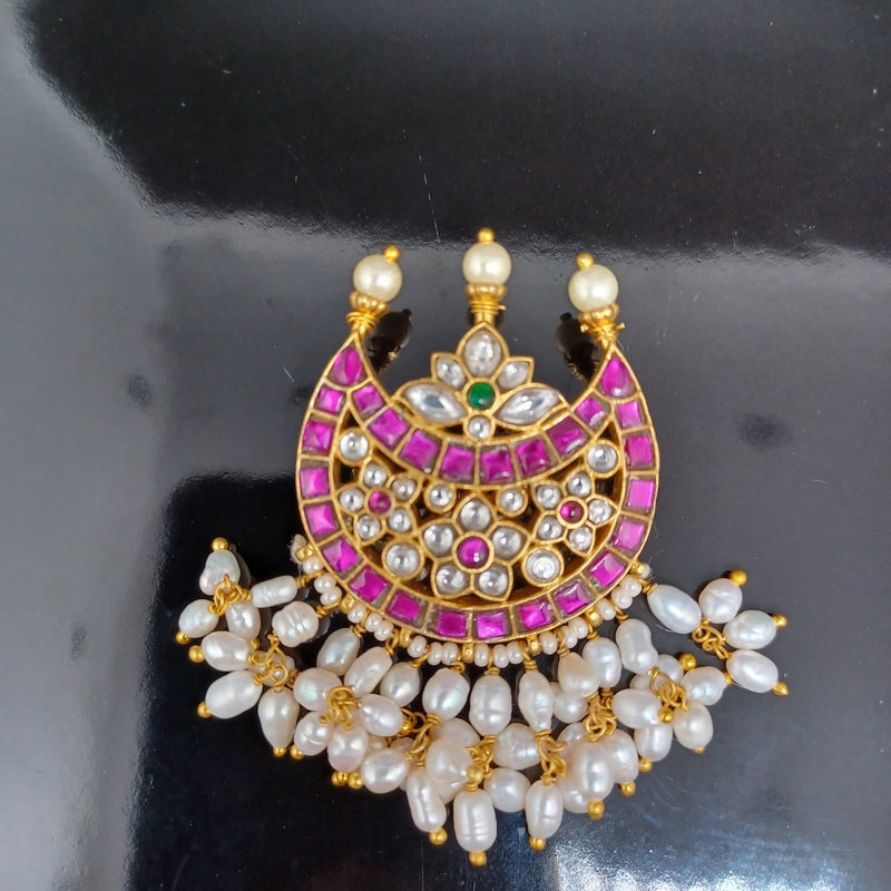 Beautiful Multi Stone Jadav kundan Removable Locket With Rice Pearls