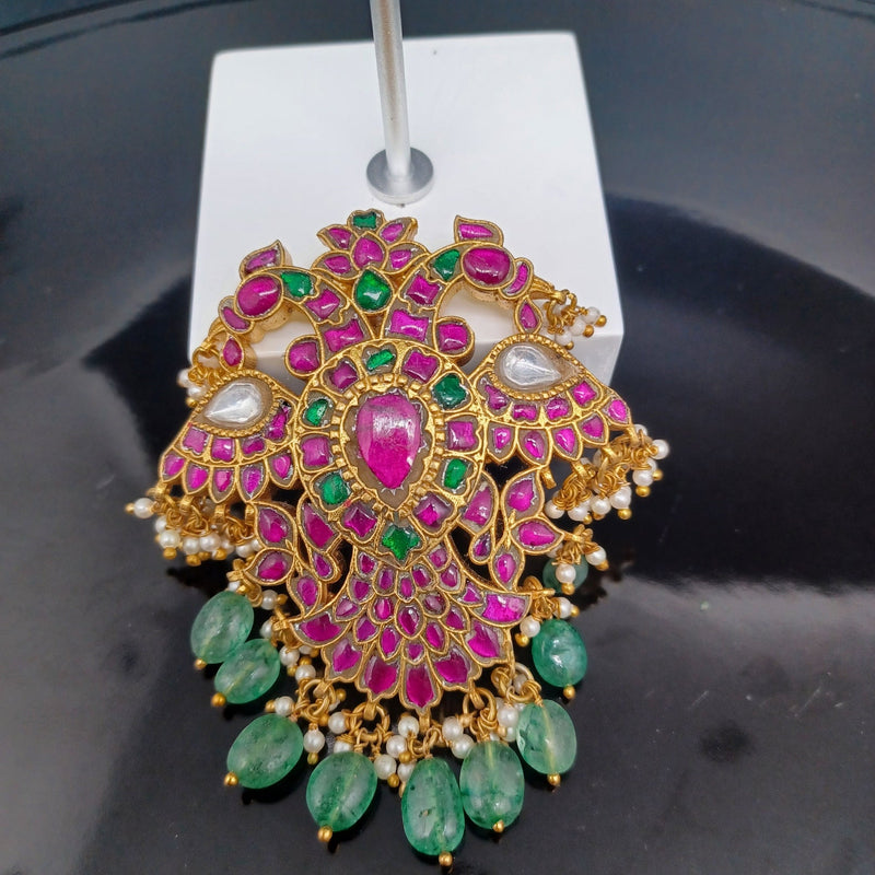 Beautiful Jadav kundan Peacocok Locket With Green Monalisa Beads