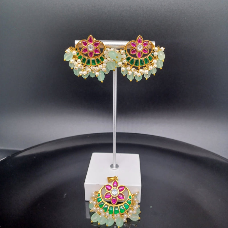 Beautiful Multi Stone Jadav Kundan Chandbali Locket And Earrings