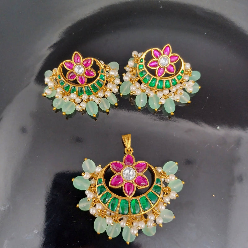 Beautiful Multi Stone Jadav Kundan Chandbali Locket And Earrings