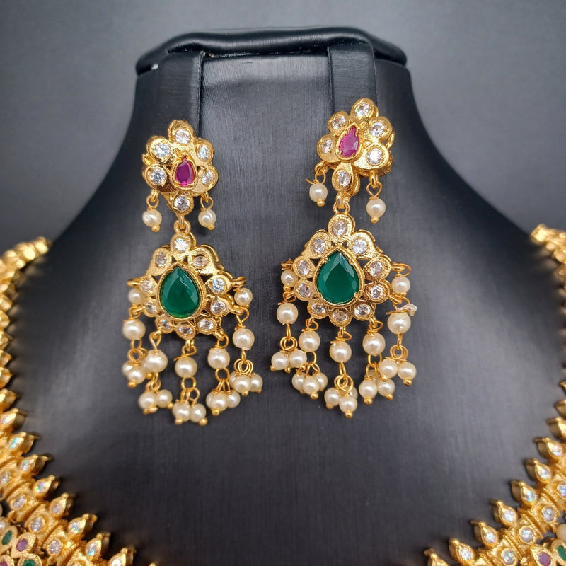 Beautiful Gold Polish multi Stone Guttapusalu Necklace Set With Earrings