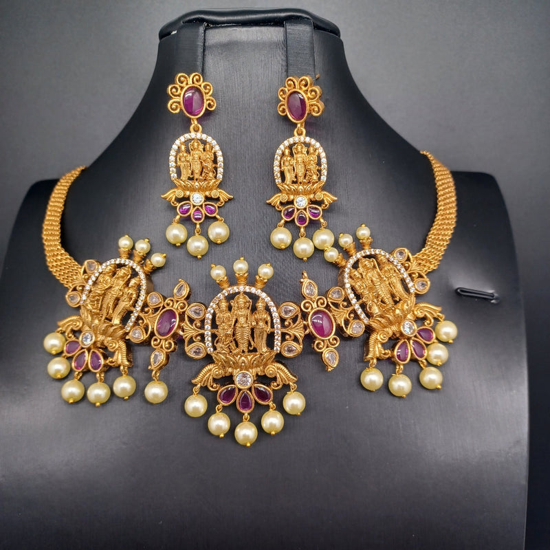 Beautiful Matt Finish Kemp Stone Ramparivar Set With Earrings