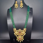 Beautiful Multi Strand Green Beads Set With Multi Stone Locket And Earringss