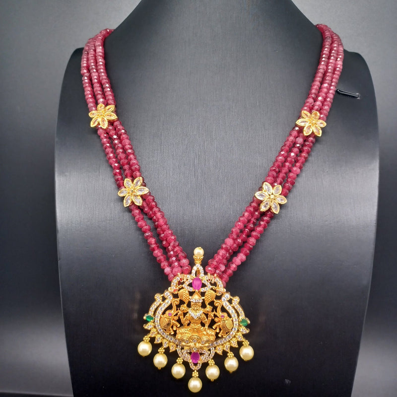 Beautiful Multi Strand Ruby Onyx Beads With Multi stone Locket