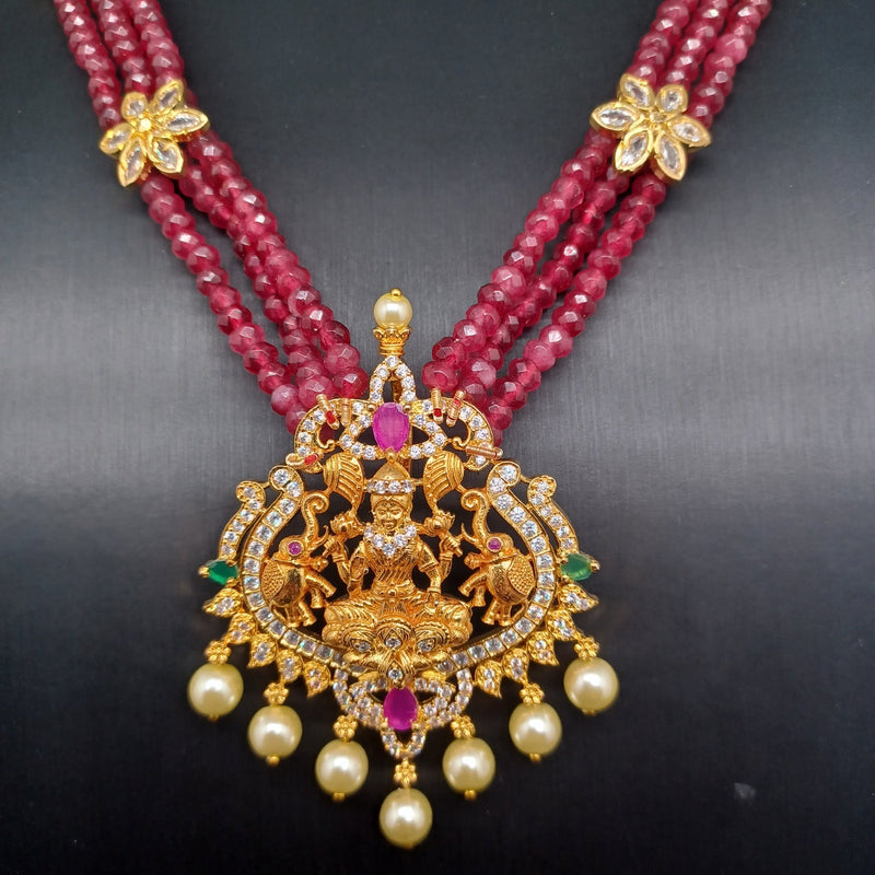 Beautiful Multi Strand Ruby Onyx Beads With Multi stone Locket