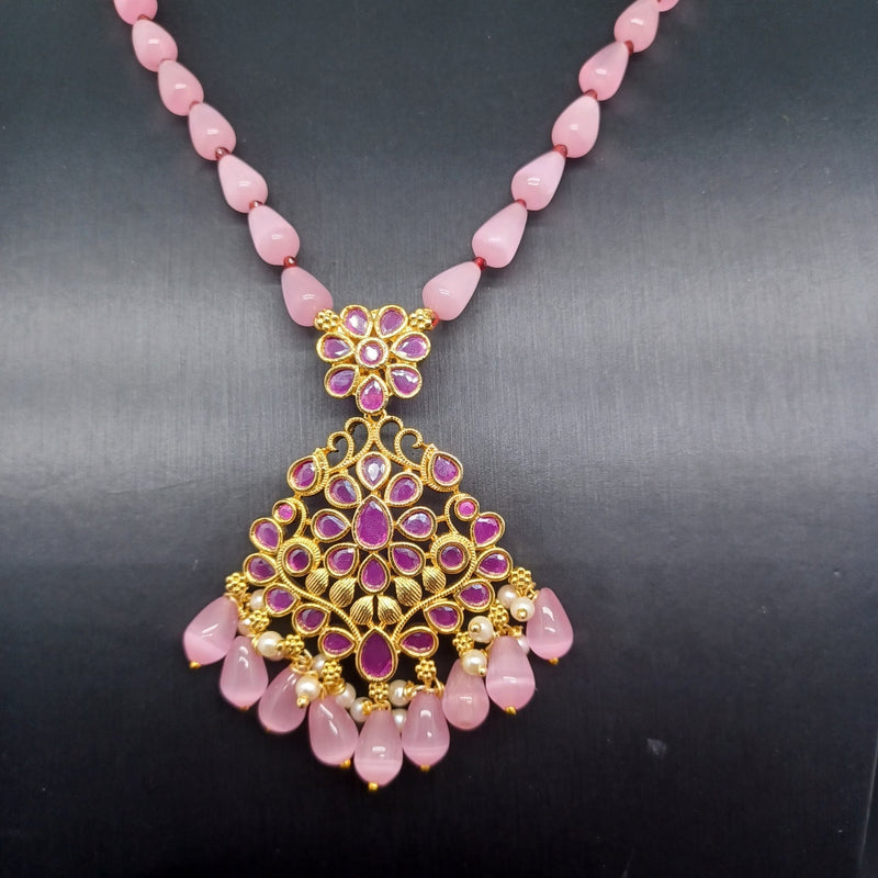 Beautiful Pink Monalisa Beads Set With multi Stone Locket