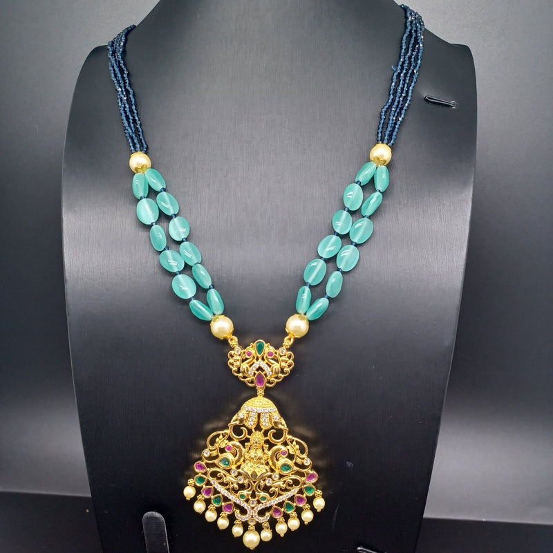 Beautiful Mint Green Monalisa Beads Multi Stone Lakshmi Devi Locket Set