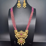 Beautiful Magenta Pink Color Beads Set With AD And Multi Stone Locket