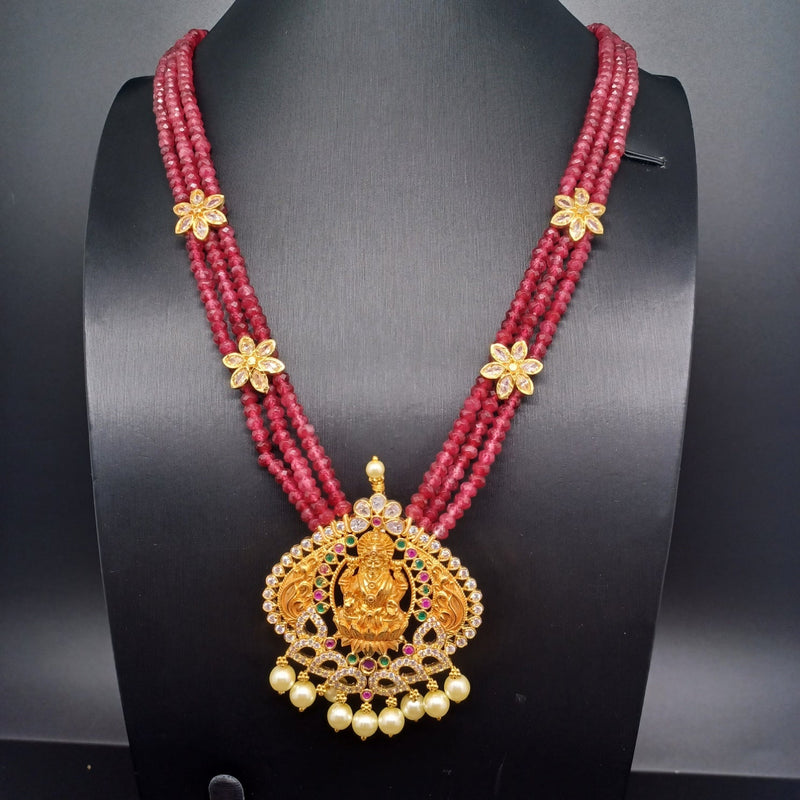 Beautiful Ruby beads AD And Multi Stone Lakshmi Devi Locket Set