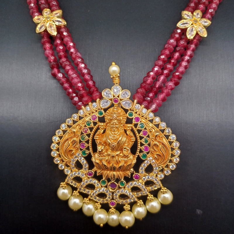 Beautiful Ruby beads AD And Multi Stone Lakshmi Devi Locket Set