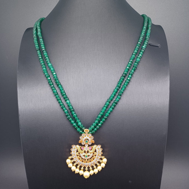 Beautiful Green Onyx Beads AD And Multi Stone Locket Set