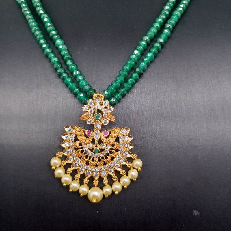 Beautiful Green Onyx Beads AD And Multi Stone Locket Set