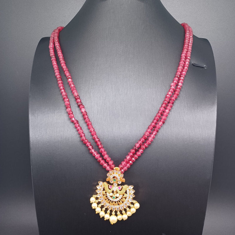 Beautiful Ruby Onyx Beads AD And Multi Stone Locket Set