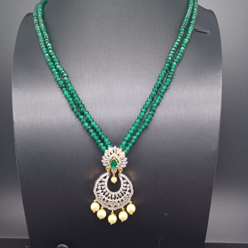 Beautiful Green Onyx Beads AD And Stone Locket Set