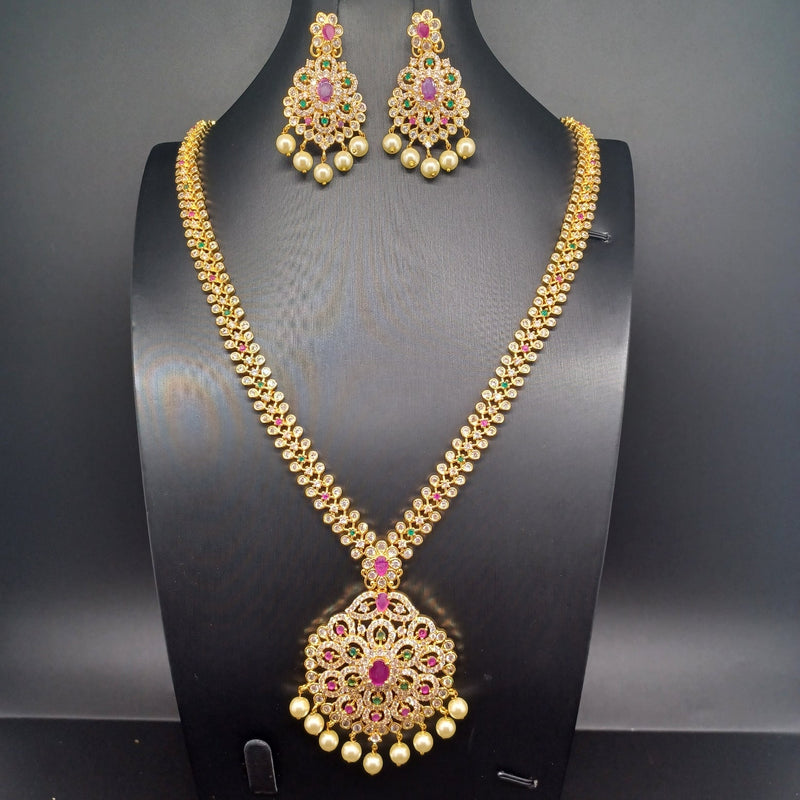 Beautiful AD And Multi Stone Long Necklace With Earings
