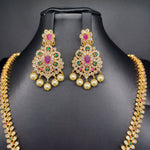 Beautiful AD And Multi Stone Long Necklace With Earings